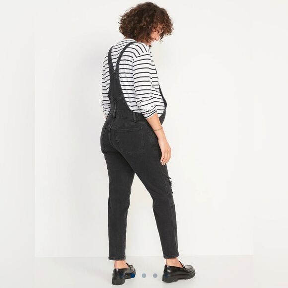 NWT Old Navy Black Side Panel distressed Maternity Overalls size 16. - Picture 5 of 9